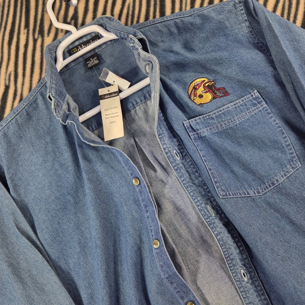 Florida State Seminoles FSU Club Colors Denim Button Down Shirt Mens Small NWT